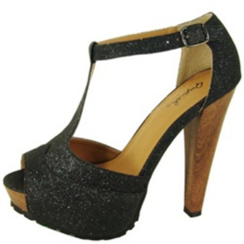 Qupid black glitter pumps